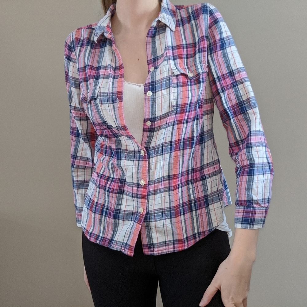 Small Old Navy Flannel Shirt-Pink, orange and blue